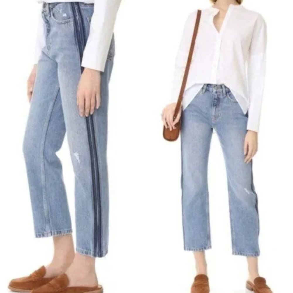 M.I.H. JEANS Jeanne High Rise Vintage Straight Jeans Two Line Stripe Denim 28